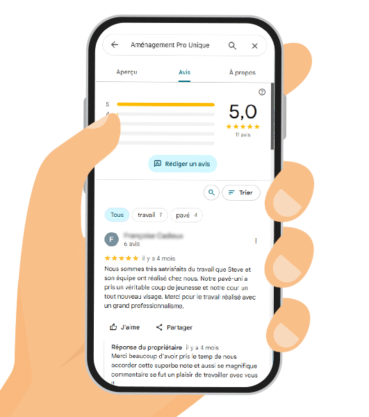 Avis google Aménagement Pro Unique en Montérégie et sur la Rive-Sud.