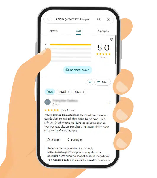 Avis google Aménagement Pro Unique en Montérégie et sur la Rive-Sud.